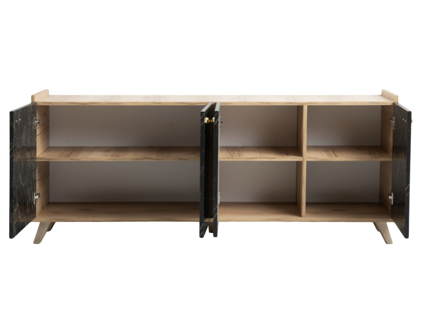 ΜΠΟΥΦΕΣ ΜΕΛΑΜΙΝΗΣ HM9045.01 NATURAL WOOD - ΜΑΥΡΟ ΜΑΡΜΑΡΟ 180x41x77,8Y εκ.