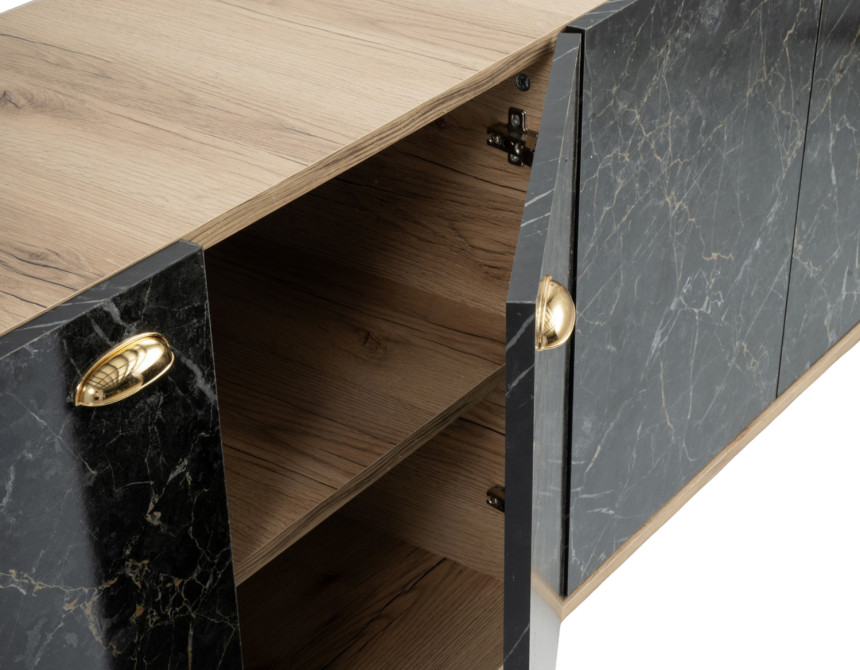 ΜΠΟΥΦΕΣ ΜΕΛΑΜΙΝΗΣ HM9045.01 NATURAL WOOD - ΜΑΥΡΟ ΜΑΡΜΑΡΟ 180x41x77,8Y εκ.