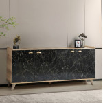 ΜΠΟΥΦΕΣ ΜΕΛΑΜΙΝΗΣ HM9045.01 NATURAL WOOD - ΜΑΥΡΟ ΜΑΡΜΑΡΟ 180x41x77,8Y εκ.