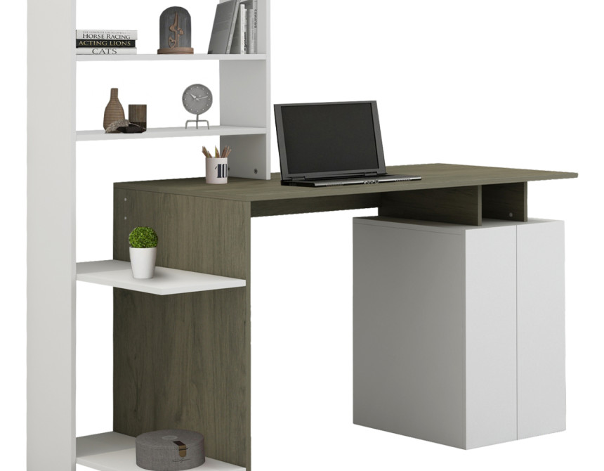ΓΡΑΦΕΙΟ ΜΕ ΒΙΒΛΙΟΘΗΚΗ ROCHELL ΜΕΛΑΜΙΝΗ OLIVE GREY ΛΕΥΚΟ 146,3x55x128,8Υεκ.HM8886.11