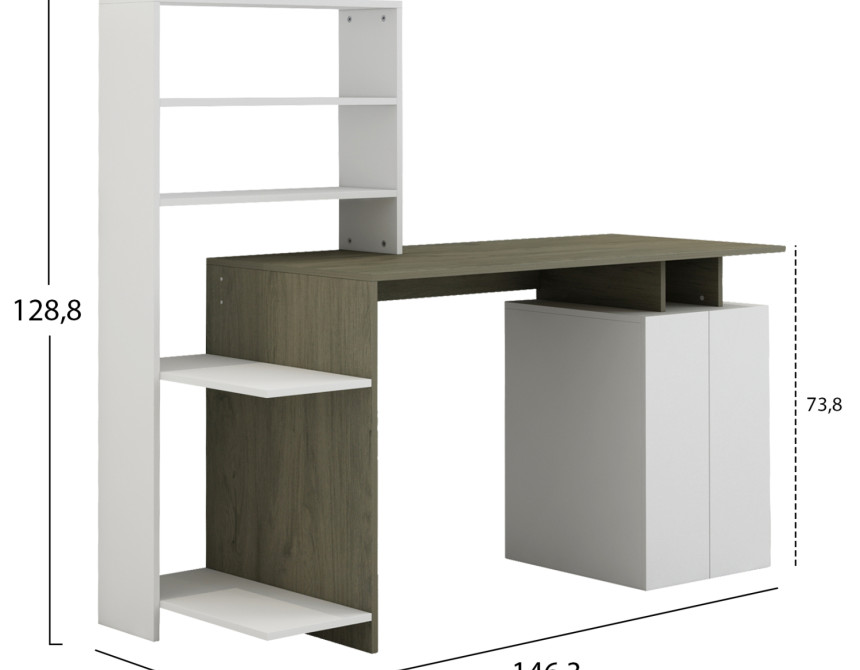 ΓΡΑΦΕΙΟ ΜΕ ΒΙΒΛΙΟΘΗΚΗ ROCHELL ΜΕΛΑΜΙΝΗ OLIVE GREY ΛΕΥΚΟ 146,3x55x128,8Υεκ.HM8886.11