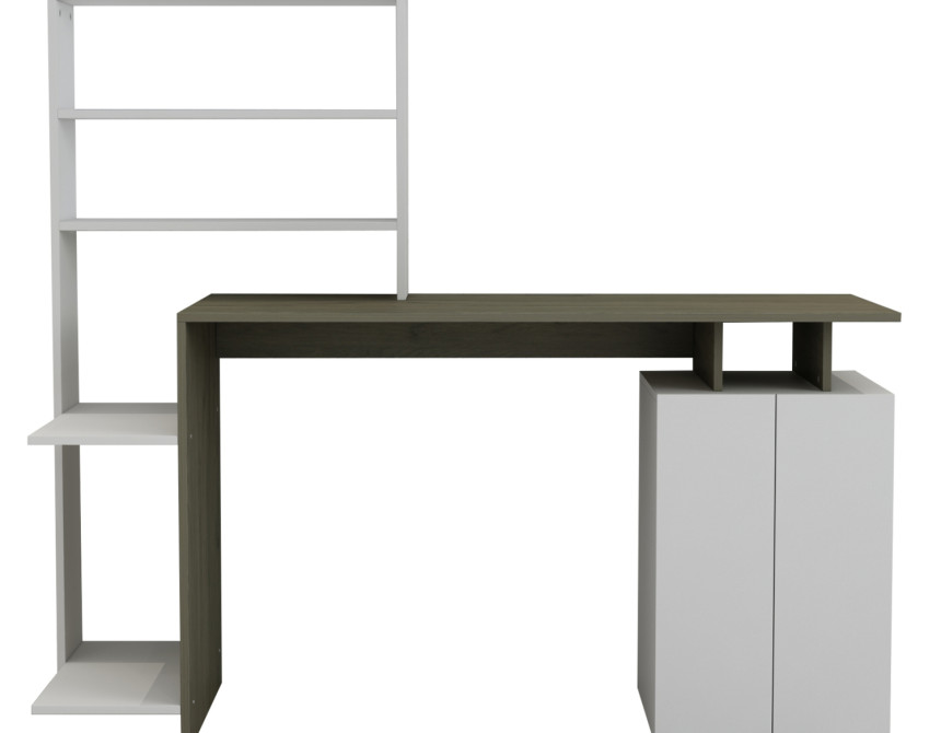 ΓΡΑΦΕΙΟ ΜΕ ΒΙΒΛΙΟΘΗΚΗ ROCHELL ΜΕΛΑΜΙΝΗ OLIVE GREY ΛΕΥΚΟ 146,3x55x128,8Υεκ.HM8886.11