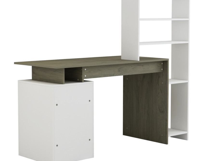 ΓΡΑΦΕΙΟ ΜΕ ΒΙΒΛΙΟΘΗΚΗ ROCHELL ΜΕΛΑΜΙΝΗ OLIVE GREY ΛΕΥΚΟ 146,3x55x128,8Υεκ.HM8886.11