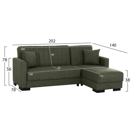 ΚΑΝΑΠΕΣ ΚΡΕΒΑΤΙ GHUFRAN ΓΩΝΙΑ ΑΝΑΣΤΡΕΨΙΜΗ DARK OLIVE HM3244.05 200x133x77Yεκ.