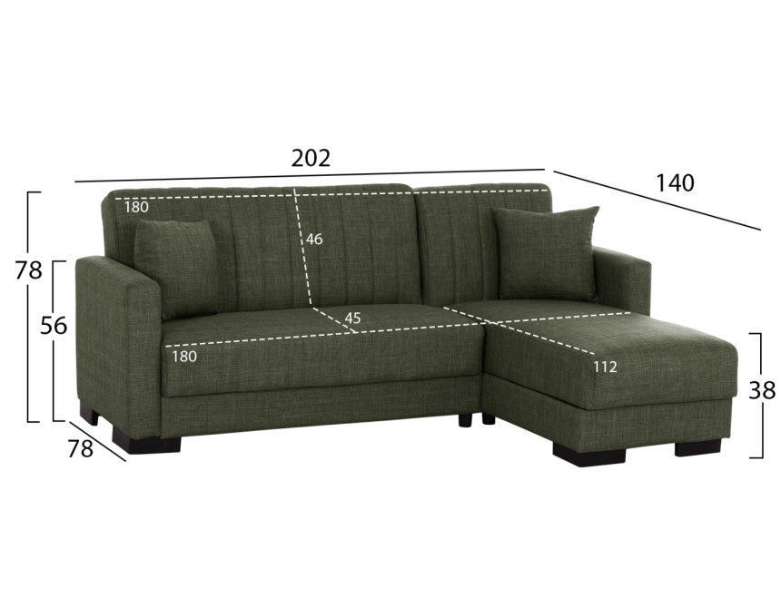 ΚΑΝΑΠΕΣ ΚΡΕΒΑΤΙ GHUFRAN ΓΩΝΙΑ ΑΝΑΣΤΡΕΨΙΜΗ DARK OLIVE HM3244.05 200x133x77Yεκ.