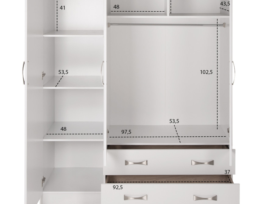 ΝΤΟΥΛΑΠΑ 3ΦΥΛΛΗ CARLY HM384.05 ΜΕ ΔΥΟ ΣΥΡΤΑΡΙΑ ΛΕΥΚΗ 150X55Χ180Υεκ.