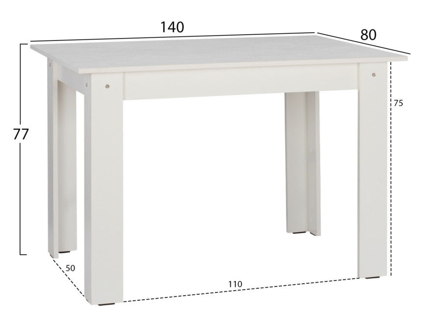 ΤΡΑΠΕΖΙ ΚΟΥΖΙΝΑΣ KELVIN 140x80x77Υεκ. ΛΕΥΚΟ HM2429.03