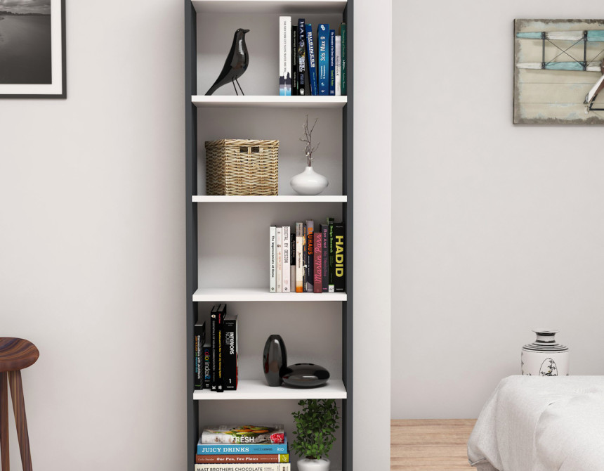 ΒΙΒΛΙΟΘΗΚΗ ΜΕΛΑΜΙΝΗΣ ΓΚΡΙ-ΛΕΥΚΟ HM9226.13 48,5x22x160Υ εκ.
