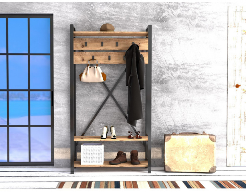 ΕΠΙΠΛΟ ΕΙΣΟΔΟΥ HM8943.01 NATURAL WOOD & ΜΑΥΡΟ  90x34x180 εκ.