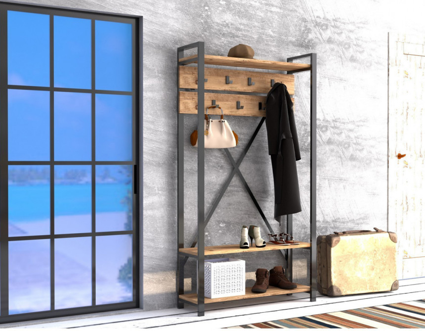 ΕΠΙΠΛΟ ΕΙΣΟΔΟΥ HM8943.01 NATURAL WOOD & ΜΑΥΡΟ  90x34x180 εκ.