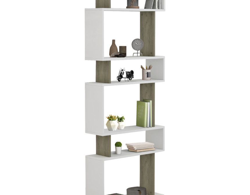 ΒΙΒΛΙΟΘΗΚΗ ΜΕΛΑΜΙΝΗΣ OWLOLIVE GREY ΛΕΥΚΟ 60x19,5x165Yεκ.HM8923.11