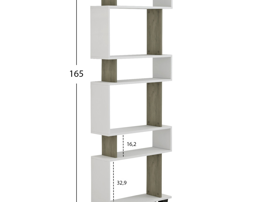 ΒΙΒΛΙΟΘΗΚΗ ΜΕΛΑΜΙΝΗΣ OWLOLIVE GREY ΛΕΥΚΟ 60x19,5x165Yεκ.HM8923.11