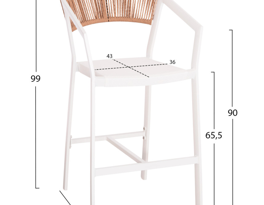 ΣΚΑΜΠΟ ΑΛΟΥΜΙΝΙΟΥ HM5892.12 ΜΕΣΑΙΟΥ ΥΨΟΥΣ RATTAN & TEXTLINE ΛΕΥΚΟ ΜΠΕΖ 56,5x57x99,5