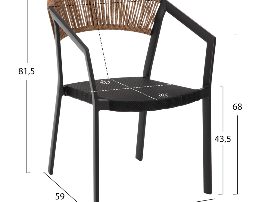 ΠΟΛΥΘΡΟΝΑ ΑΛΟΥΜΙΝΙΟΥ HM5891.05 ΜΑΥΡΟΣ ΣΚΕΛΕΤΟΣ&TEXTLINE-ΜΠΕΖ RATTAN 57,5x59x81,5Yεκ.