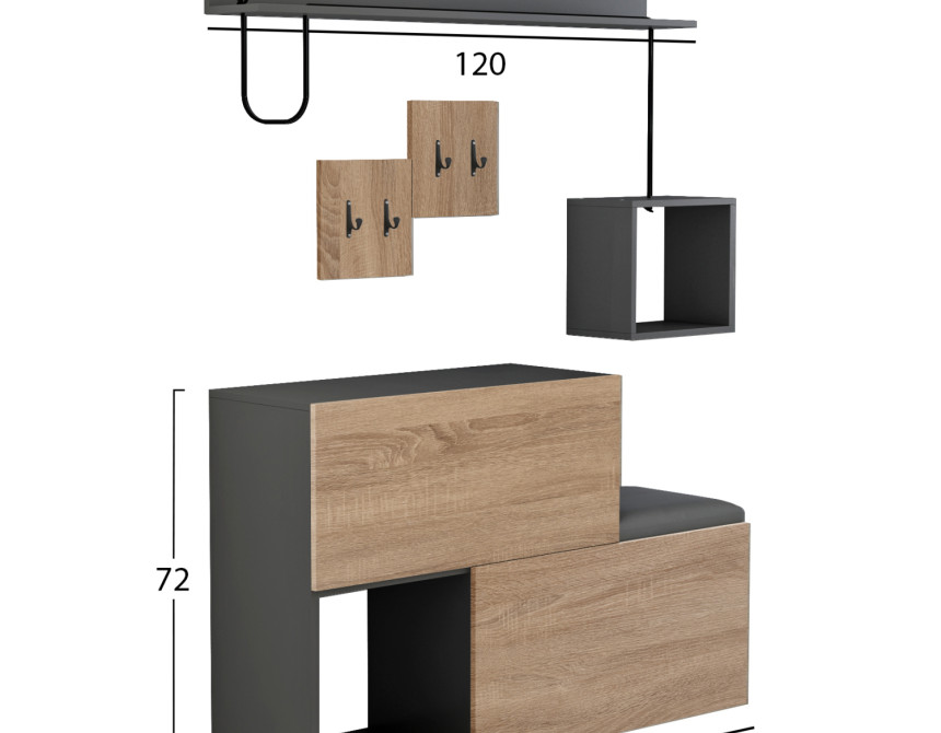 ΕΠΙΠΛΟ ΕΙΣΟΔΟΥ CERB HM8957.11 ΜΕΛΑΜΙΝΗ ΣΕ SONAMA-ΓΚΡΙ 120x20x72Υ εκ.