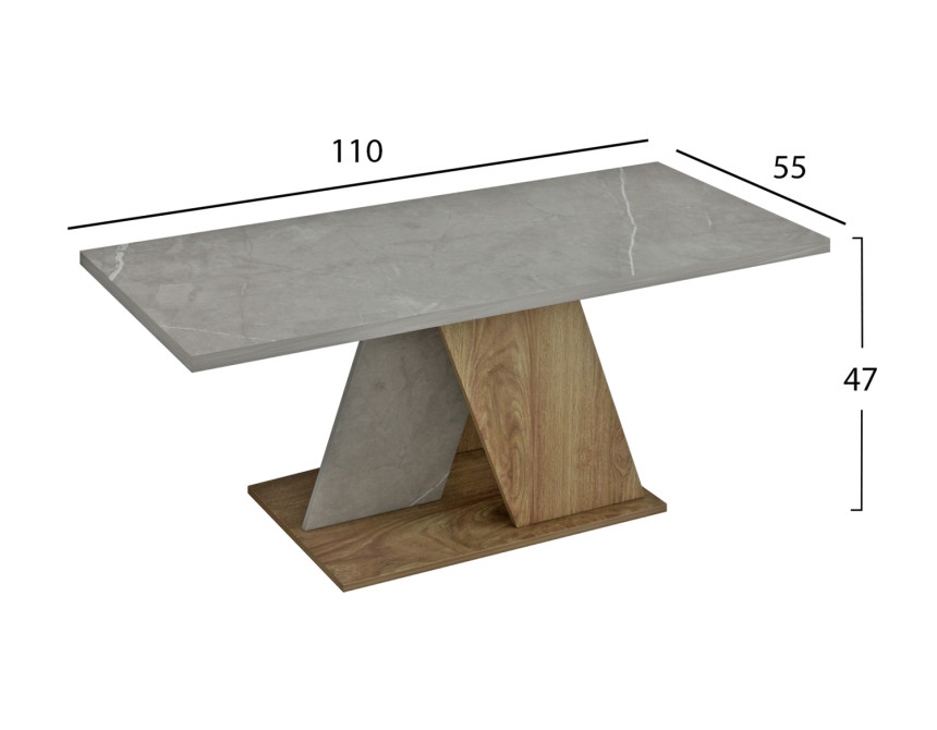 ΤΡΑΠΕΖΙ ΣΑΛΟΝΙΟΥ DILE HM9528.02 ΜΕΛΑΜΙΝΗ ΣΕ STONE TEXTURE ΓΚΡΙ-ΦΥΣΙΚΟ 110x55x47Υεκ.