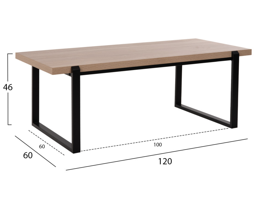 ΤΡΑΠΕΖΙ ΣΑΛΟΝΙΟΥ HM9585.03 MDF SONOMA-ΜΑΥΡΗ ΜΕΤΑΛΛΙΚΗ ΒΑΣΗ 120x60X46Yεκ.