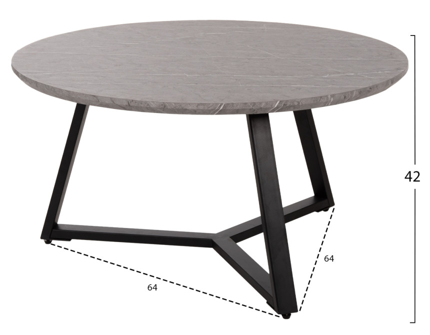 ΤΡΑΠΕΖΙ ΣΑΛΟΝΙΟΥ ΣΤΡΟΓΓΥΛΟ HM9586.02 MDF ΓΚΡΙ ΜΑΡΜΑΡΟ-ΜΑΥΡΗ ΣΑΓΡΕ ΒΑΣΗ Φ80x42Υεκ.