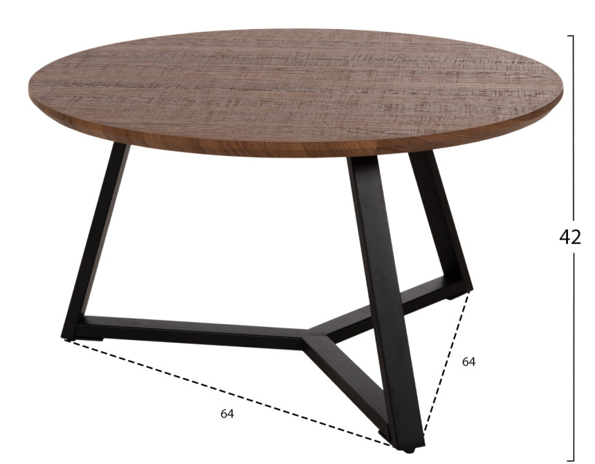 ΤΡΑΠΕΖΙ ΣΑΛΟΝΙΟΥ ΣΤΡΟΓΓΥΛΟ HM9586.04 MDF WALNUT-ΜΑΥΡΗ ΣΑΓΡΕ ΒΑΣΗ Φ80x42Υεκ.