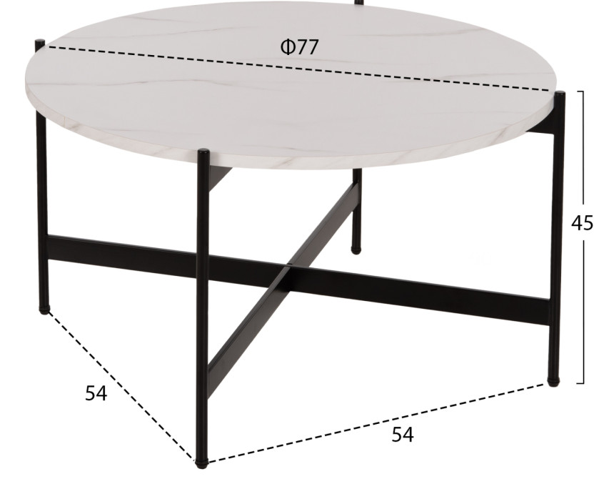 ΤΡΑΠΕΖΙ ΣΑΛΟΝΙΟΥ HM9588.05 MDF ΛΕΥΚΟ ΜΑΡΜΑΡΟ-ΜΑΥΡΗ ΜΕΤΑΛΛΙΚΗ ΒΑΣΗ Φ80x45Υεκ.