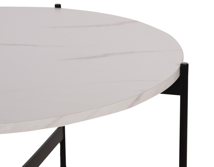 ΤΡΑΠΕΖΙ ΣΑΛΟΝΙΟΥ HM9588.05 MDF ΛΕΥΚΟ ΜΑΡΜΑΡΟ-ΜΑΥΡΗ ΜΕΤΑΛΛΙΚΗ ΒΑΣΗ Φ80x45Υεκ.
