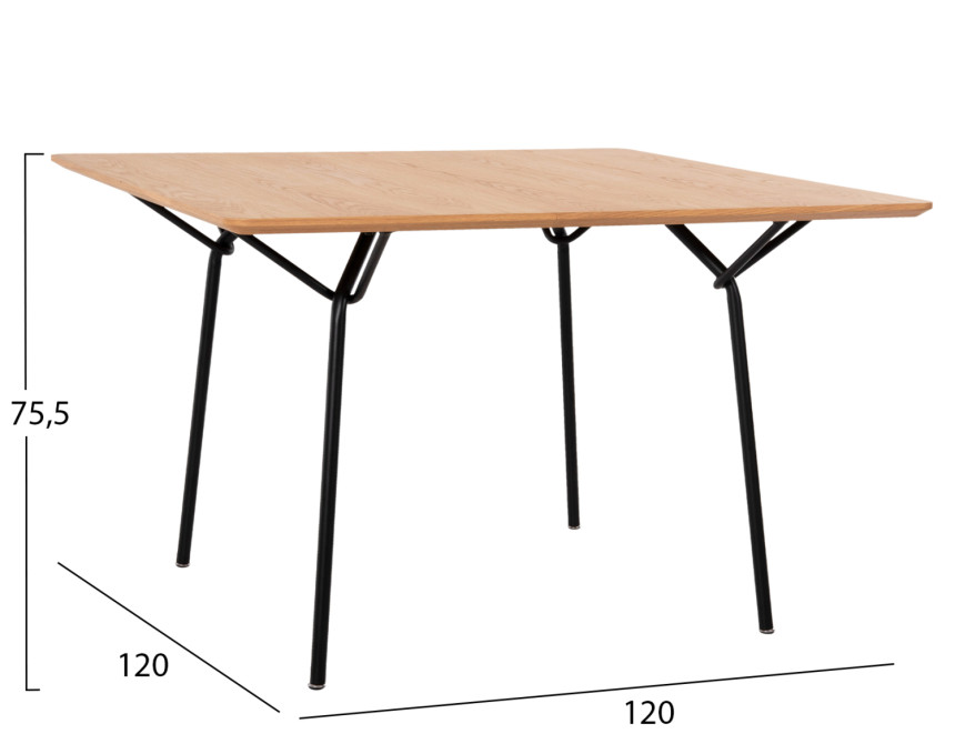 ΤΡΑΠΕΖΙ ΤΡΑΠΕΖΑΡΙΑΣ TRENK HM9614.01 MDF ΜΕ ΚΑΠΛΑΜΑ ΔΡΥΟΣ ΦΥΣΙΚΟ-ΜΑΥΡΟ ΜΕΤΑΛΛΟ 120x120x75Υεκ.