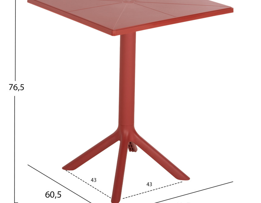 ΤΡΑΠΕΖΙ ΠΟΛΥΠΡΟΠΥΛΕΝΙΟΥ ΤΕΤΡΑΓΩΝΟ TERRIN HM6125.16 ΚΟΚΚΙΝΟ 60,5x60,5x76,5Υεκ.