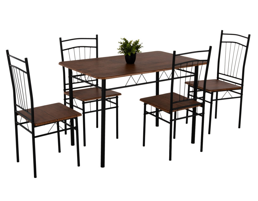 ΣΕΤ ΤΡΑΠΕΖΑΡΙΑΣ 5ΤΜΧ PEARY HM9416.11 ΜΕΤΑΛΛΟ ΜΑΥΡΟ-MDF ΚΑΡΥΔΙ 110x60x74Yεκ.