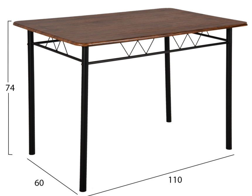 ΣΕΤ ΤΡΑΠΕΖΑΡΙΑΣ 5ΤΜΧ PEARY HM9416.11 ΜΕΤΑΛΛΟ ΜΑΥΡΟ-MDF ΚΑΡΥΔΙ 110x60x74Yεκ.