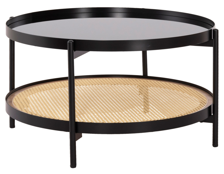 ΤΡΑΠΕΖΙ ΣΑΛΟΝΙΟΥ SEITZ HM18030 ΓΥΑΛΙ TOP-ΜΕΤΑΛΛΟ-RATTAN ΣΕ ΦΥΣΙΚΟ Φ80x45Υεκ.