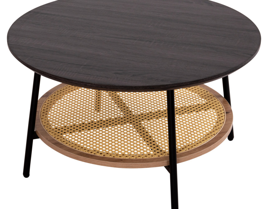 ΤΡΑΠΕΖΙ ΣΑΛΟΝΙΟΥ SEWELL HM18033 MDF ΣΕ ZEBRANO-ΜΕΤΑΛΛΙΚΑ ΠΟΔΙΑ-WICKER Φ80x46Υεκ.