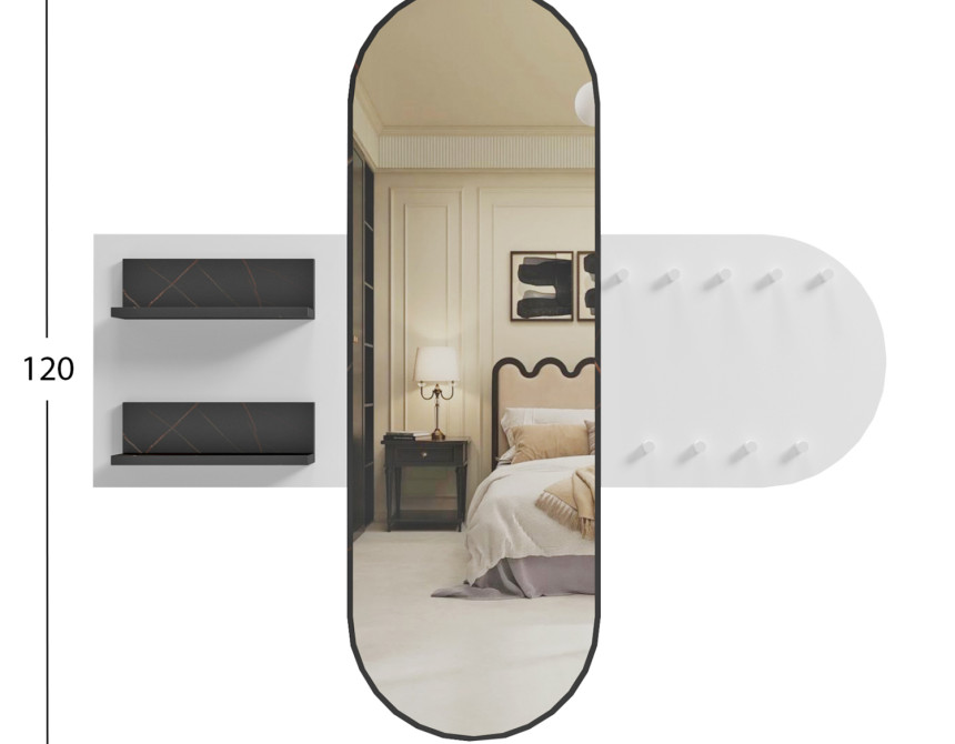 ΕΠΙΠΛΟ ΕΙΣΟΔΟΥ ΜΕ ΚΑΘΡΕΦΤΗ CHERYL HM9049.11 ΛΕΥΚΗ ΜΕΛΑΜΙΝΗ-ΜΑΥΡΟ ΜΑΡΜΑΡΟ 125x40x120Yεκ.