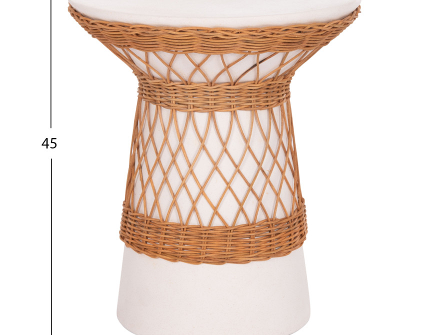 ΒΟΗΘΗΤΙΚΟ ΤΡΑΠΕΖΙ ΣΤΡΟΓΓΥΛΟ DELIA HM18167.02 FIBER CEMENT ΛΕΥΚΟ & RATTAN Φ40x45Υεκ