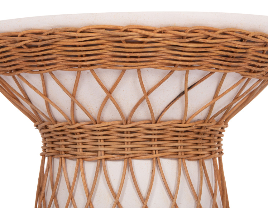 ΒΟΗΘΗΤΙΚΟ ΤΡΑΠΕΖΙ ΣΤΡΟΓΓΥΛΟ DELIA HM18167.02 FIBER CEMENT ΛΕΥΚΟ & RATTAN Φ40x45Υεκ