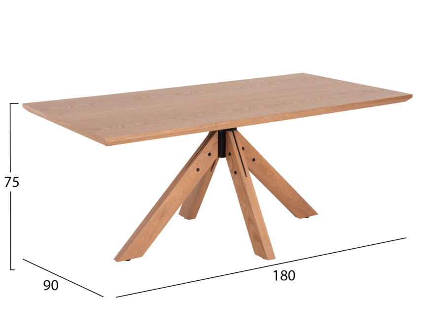 ΤΡΑΠΕΖΙ PAOLO HM9853 MDF ΜΕ ΚΑΠΛΑΜΑ ΦΡΑΞΙΝΟΥ-ΠΟΔΙΑ RUBBERWOOD-ΦΥΣΙΚΟ 180x90x75Yεκ