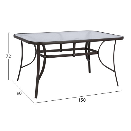 ΤΡΑΠΕΖΙ BRUNO 150X90Χ72Υεκ. ΚΑΦΕ ΜΕΤΑΛΛΙΚΟ ΜΕ ΓΥΑΛΙΝΗ ΕΠΙΦΑΝΕΙΑ HM5145.02