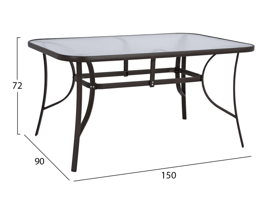 ΤΡΑΠΕΖΙ BRUNO 150X90Χ72Υεκ. ΚΑΦΕ ΜΕΤΑΛΛΙΚΟ ΜΕ ΓΥΑΛΙΝΗ ΕΠΙΦΑΝΕΙΑ HM5145.02
