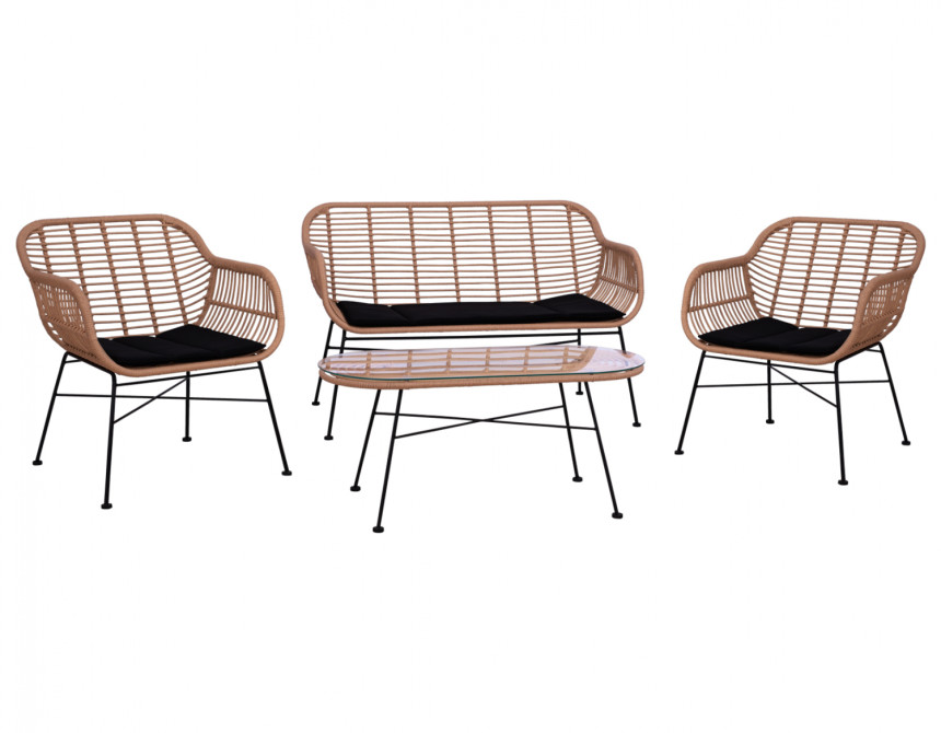 ΣΕΤ ΣΑΛΟΝΙ 4ΤΜΧ ALLEGRA HM5460 ΜΕΤΑΛΛΟ & WICKER ΣΕ ΜΠΕΖ ΧΡΩΜΑ