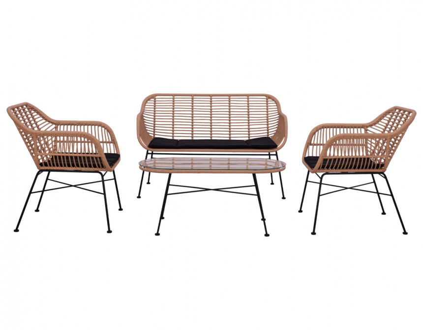 ΣΕΤ ΣΑΛΟΝΙ 4ΤΜΧ ALLEGRA HM5460 ΜΕΤΑΛΛΟ & WICKER ΣΕ ΜΠΕΖ ΧΡΩΜΑ