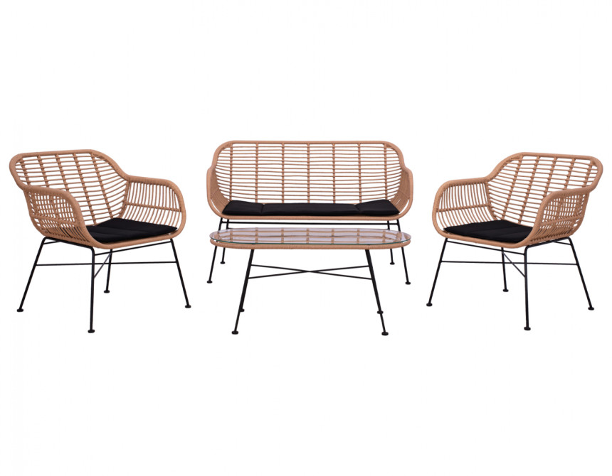 ΣΕΤ ΣΑΛΟΝΙ 4ΤΜΧ ALLEGRA HM5460 ΜΕΤΑΛΛΟ & WICKER ΣΕ ΜΠΕΖ ΧΡΩΜΑ