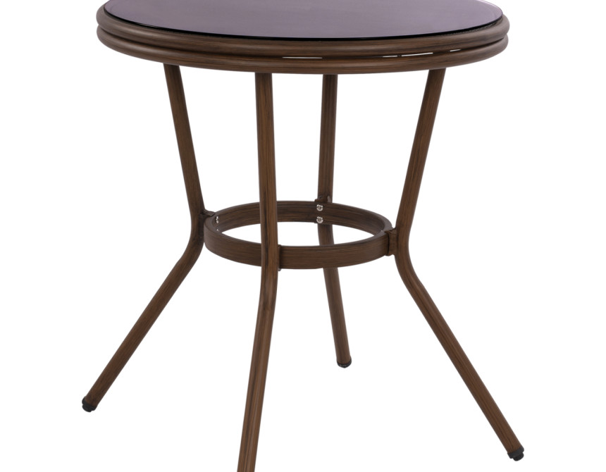 ΤΡΑΠΕΖΙ ΑΛΟΥΜΙΝΙΟΥ MOSES Φ70x76 εκ. BAMBOO LOOK HM5532.03 ΚΑΦΕ ΜΕ ΓΥΑΛΙ