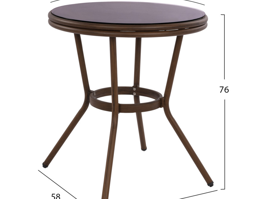 ΤΡΑΠΕΖΙ ΑΛΟΥΜΙΝΙΟΥ MOSES Φ70x76 εκ. BAMBOO LOOK HM5532.03 ΚΑΦΕ ΜΕ ΓΥΑΛΙ
