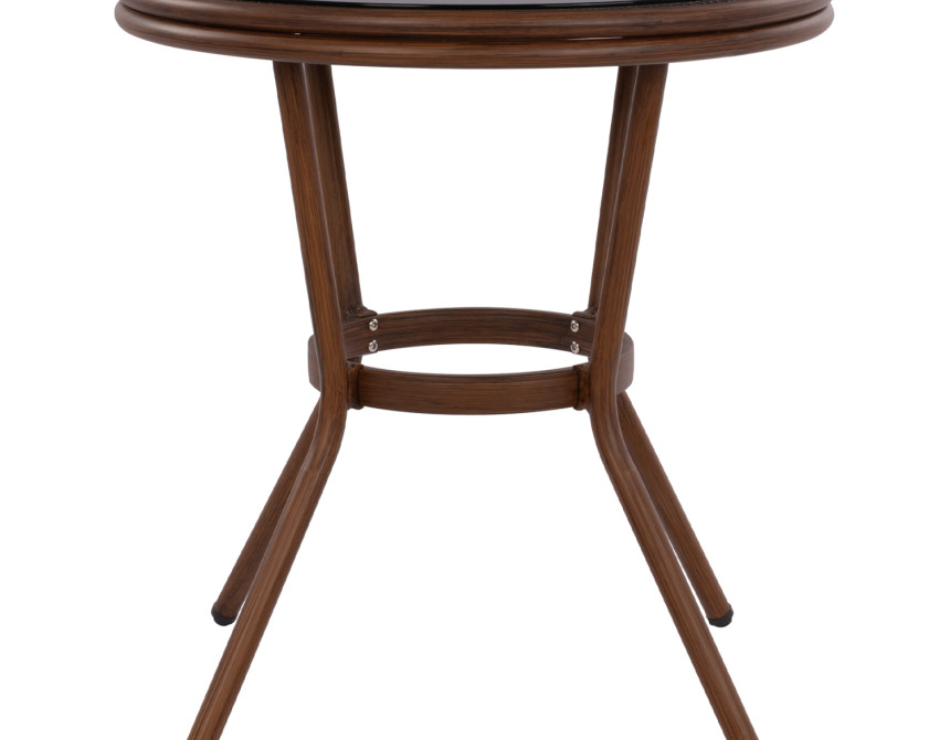 ΤΡΑΠΕΖΙ ΑΛΟΥΜΙΝΙΟΥ MOSES Φ70x76 εκ. BAMBOO LOOK HM5532.03 ΚΑΦΕ ΜΕ ΓΥΑΛΙ