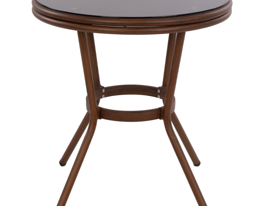 ΤΡΑΠΕΖΙ ΑΛΟΥΜΙΝΙΟΥ MOSES Φ70x76 εκ. BAMBOO LOOK HM5532.03 ΚΑΦΕ ΜΕ ΓΥΑΛΙ