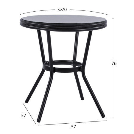 ΤΡΑΠΕΖΙ ΑΛΟΥΜΙΝΙΟΥ MOSES Φ70 BAMBOO LOOK HM5532.02 ΜΑΥΡΟ ΜΕ ΓΥΑΛΙ Φ70X76 εκ