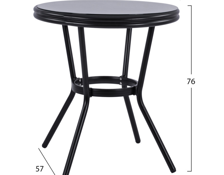 ΤΡΑΠΕΖΙ ΑΛΟΥΜΙΝΙΟΥ MOSES Φ70 BAMBOO LOOK HM5532.02 ΜΑΥΡΟ ΜΕ ΓΥΑΛΙ Φ70X76 εκ