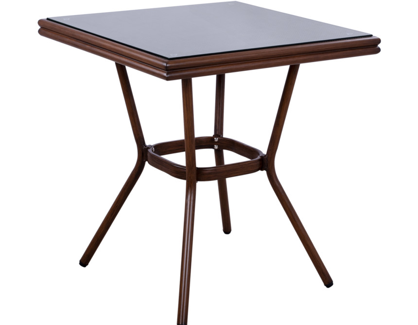 ΤΡΑΠΕΖΙ ΑΛΟΥΜΙΝΙΟΥ HARLOW 70X70X76  BAMBOO LOOK HM5568.03 ΚΑΦΕ ΜΕ ΓΥΑΛΙ