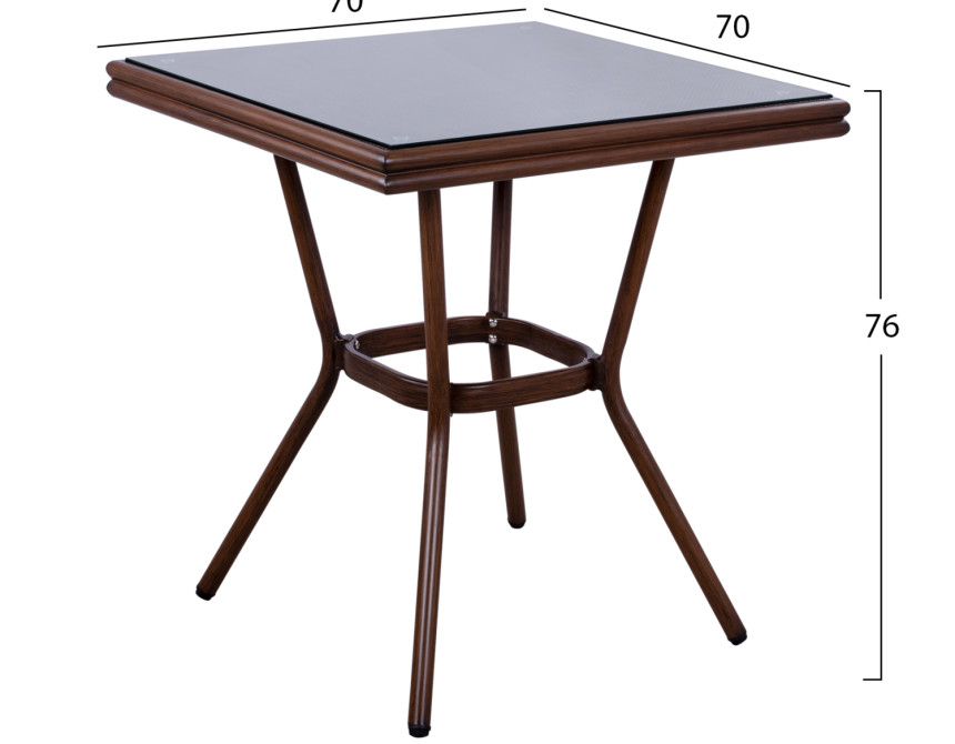 ΤΡΑΠΕΖΙ ΑΛΟΥΜΙΝΙΟΥ HARLOW 70X70X76  BAMBOO LOOK HM5568.03 ΚΑΦΕ ΜΕ ΓΥΑΛΙ