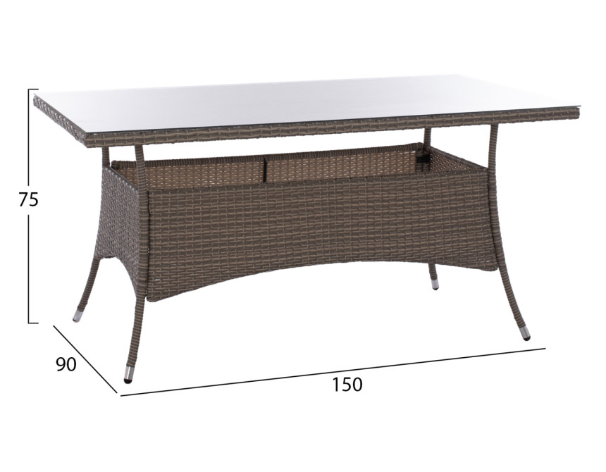 ΤΡΑΠΕΖΙ ΜΕΤΑΛΛΙΚΟ MINSK RATTAN ΓΚΡΙ HM5507.01 150x90x75Υ εκ.