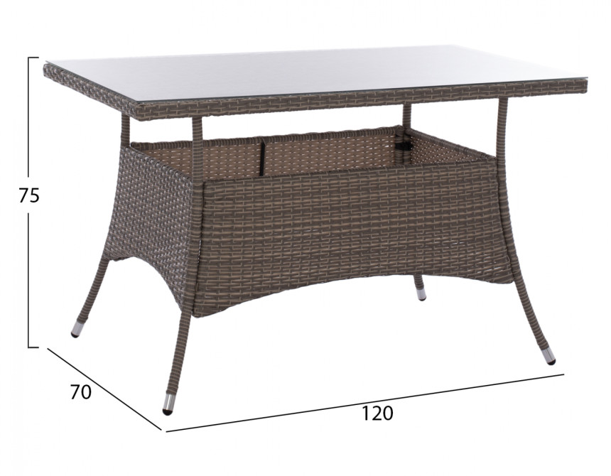 ΤΡΑΠΕΖΙ ΜΕΤΑΛΛΙΚΟ MILITARY RATTAN ΓΚΡΙ HM5141.31 120x70x75Υ εκ.